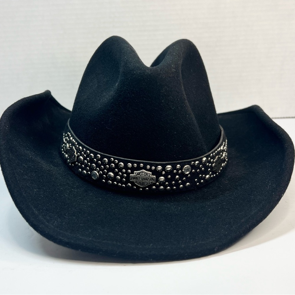 Harley Davidson Black Wool Brim Women’s Cowboy Hat Size Medium Cowgirl